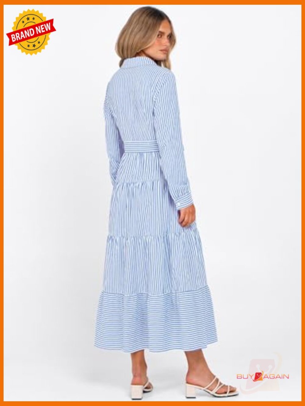Long Sleeve Maxi Dress with Belt Button Down Casual Shirt Dress - Picture 5 of 7